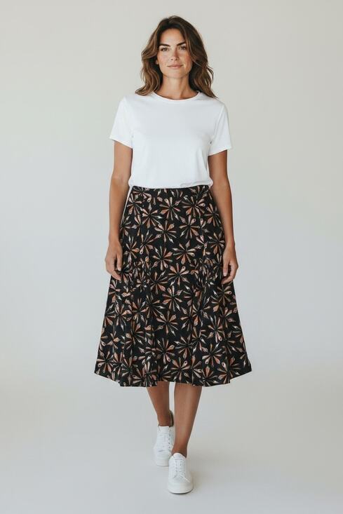 Kobi Halperin Dresses & Skirts - A6 Auth KOBI HALPERIN Black Background Seashell Pattern Silk Midi Skirt Size S